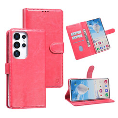 TUNIQ Galaxy S25 Ultra Book Case hoesje - Pasjeshouder voor 3 pasjes - Magneetsluiting - Hanger - Felroze