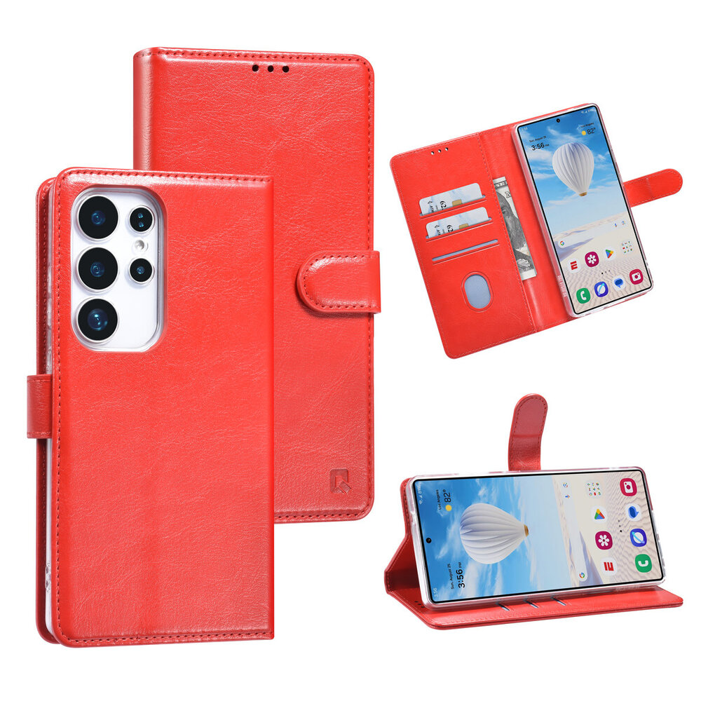 TUNIQ TUNIQ Galaxy S25 Ultra Book type case - Card holder for 3 cards - Magnetic closure - Hanger - Red TUNIQ TUNIQ Galaxy S25 Ultra Book type case - Card holder for 3 cards - Magnetic closure - Hanger - Red