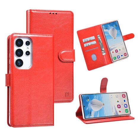 TUNIQ TUNIQ Galaxy S25 Ultra Book type case - Card holder for 3 cards - Magnetic closure - Hanger - Red TUNIQ TUNIQ Galaxy S25 Ultra Book type case - Card holder for 3 cards - Magnetic closure - Hanger - Red