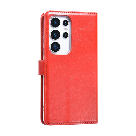 TUNIQ TUNIQ Galaxy S25 Ultra Book-Case hul - Kartenhalter für 3 Karten - Magnetverschluss - Aufhänger - Rot TUNIQ TUNIQ Galaxy S25 Ultra Book-Case hul - Kartenhalter für 3 Karten - Magnetverschluss - Aufhänger - Rot