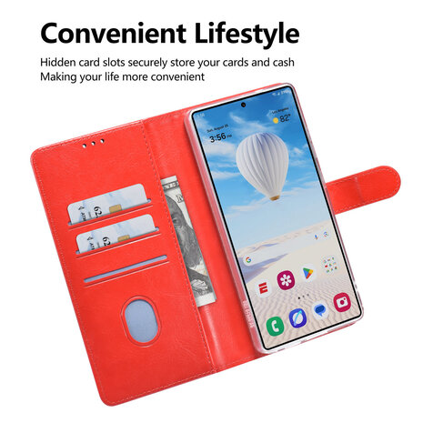 TUNIQ TUNIQ Galaxy S25 Ultra Book type case - Card holder for 3 cards - Magnetic closure - Hanger - Red TUNIQ TUNIQ Galaxy S25 Ultra Book type case - Card holder for 3 cards - Magnetic closure - Hanger - Red