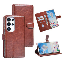TUNIQ Galaxy S25 Ultra Book-Case hul - Kartenhalter für 3 Karten - Magnetverschluss - Aufhänger - Braun