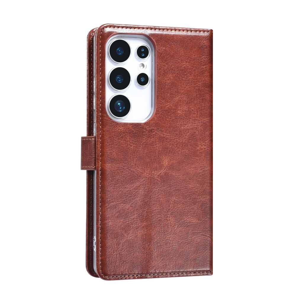 TUNIQ TUNIQ Galaxy S25 Ultra Book-Case hul - Kartenhalter für 3 Karten - Magnetverschluss - Aufhänger - Braun TUNIQ TUNIQ Galaxy S25 Ultra Book-Case hul - Kartenhalter für 3 Karten - Magnetverschluss - Aufhänger - Braun