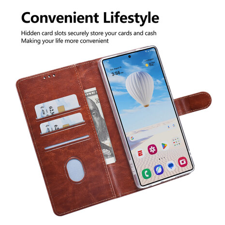 TUNIQ TUNIQ Galaxy S25 Ultra Book type case - Card holder for 3 cards - Magnetic closure - Hanger - Brown TUNIQ TUNIQ Galaxy S25 Ultra Book type case - Card holder for 3 cards - Magnetic closure - Hanger - Brown