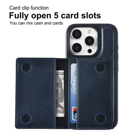 TUNIQ TUNIQ iPhone 15 Pro Back cover case - with removable card holder - Blue TUNIQ TUNIQ iPhone 15 Pro Back cover case - with removable card holder - Blue