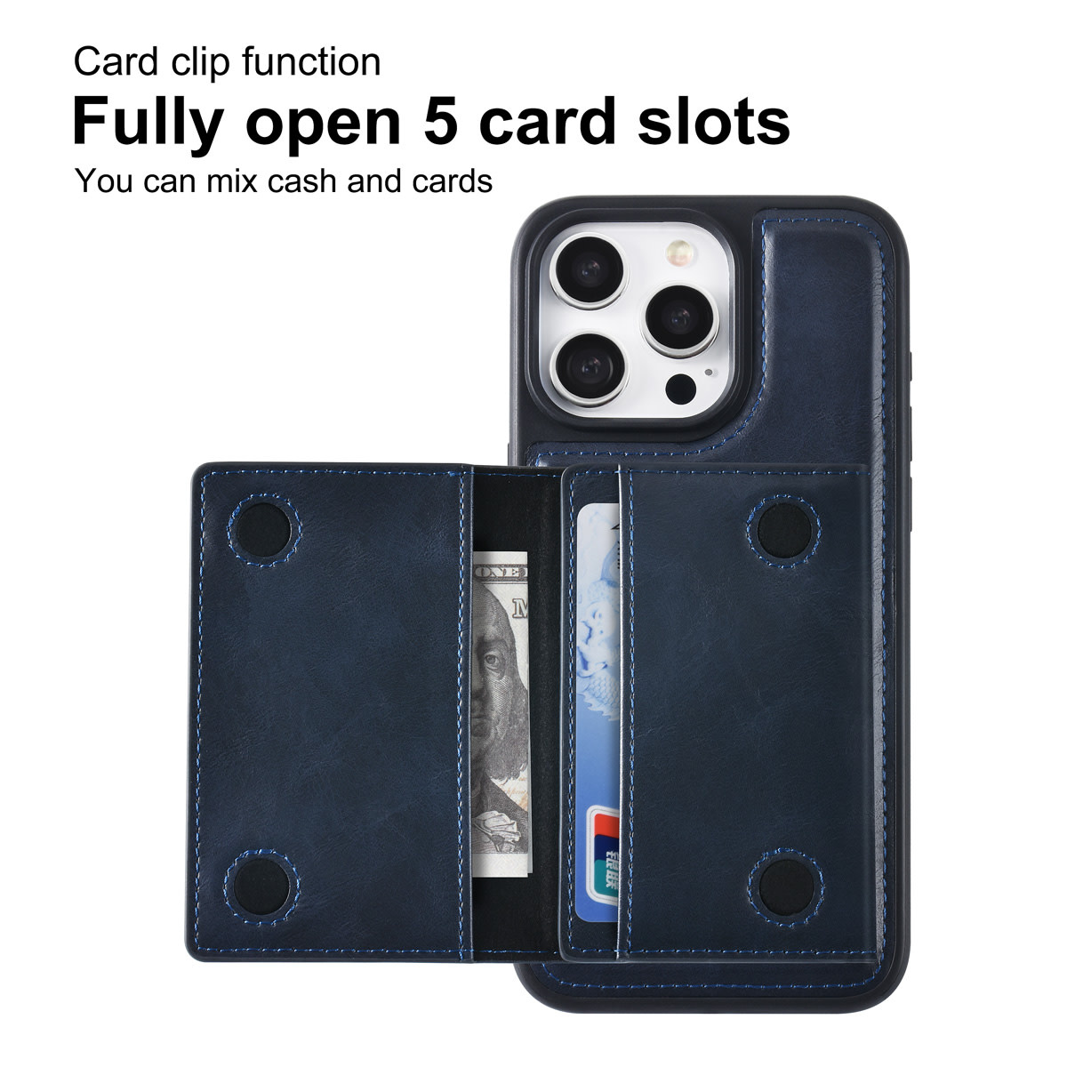 TUNIQ TUNIQ iPhone 15 Pro Max Backcover hoesje - met afneembare Pasjeshouder - Blauw, foto 3 van 6