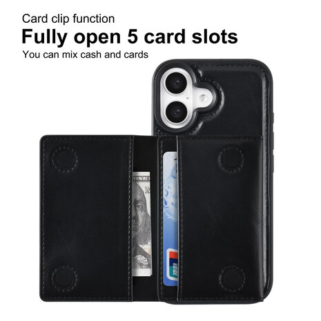 TUNIQ TUNIQ iPhone 16 Back-Cover hul - mit abnehmbarem Kartenhalter - Schwarz TUNIQ TUNIQ iPhone 16 Back-Cover hul - mit abnehmbarem Kartenhalter - Schwarz