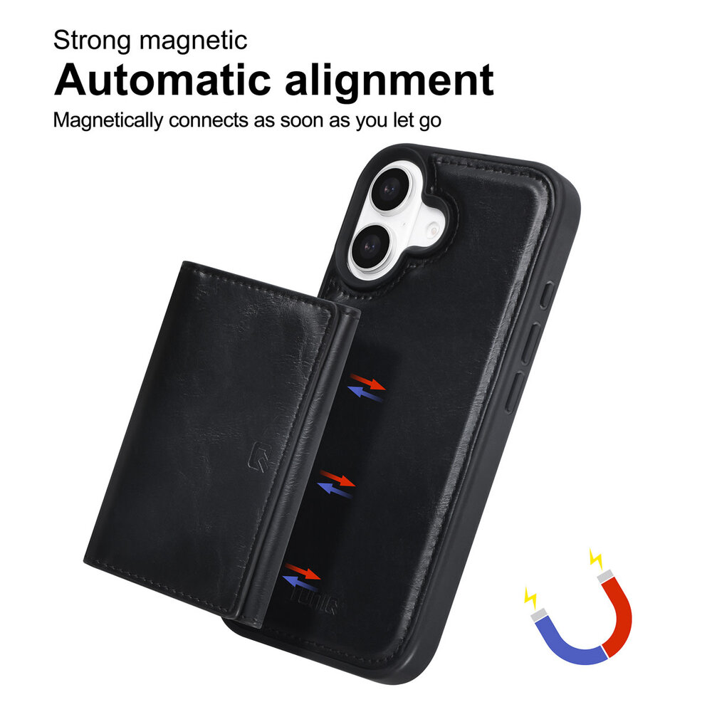 TUNIQ TUNIQ iPhone 16 Back cover coque - avec porte-carte amovible - Noir TUNIQ TUNIQ iPhone 16 Back cover coque - avec porte-carte amovible - Noir