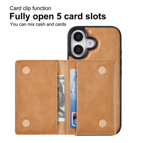 TUNIQ TUNIQ iPhone 16 Backcover hoesje - met afneembare Pasjeshouder - Goud TUNIQ TUNIQ iPhone 16 Backcover hoesje - met afneembare Pasjeshouder - Goud