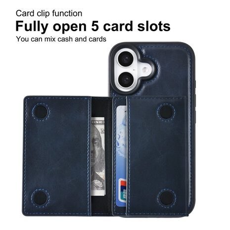 TUNIQ TUNIQ iPhone 16 Backcover hoesje - met afneembare Pasjeshouder - Blauw TUNIQ TUNIQ iPhone 16 Backcover hoesje - met afneembare Pasjeshouder - Blauw