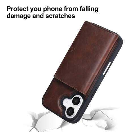 TUNIQ TUNIQ iPhone 16 Back cover case - with removable card holder - Brown TUNIQ TUNIQ iPhone 16 Back cover case - with removable card holder - Brown