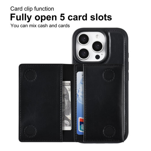 TUNIQ TUNIQ iPhone 16 Pro Back-Cover hul - mit abnehmbarem Kartenhalter - Schwarz