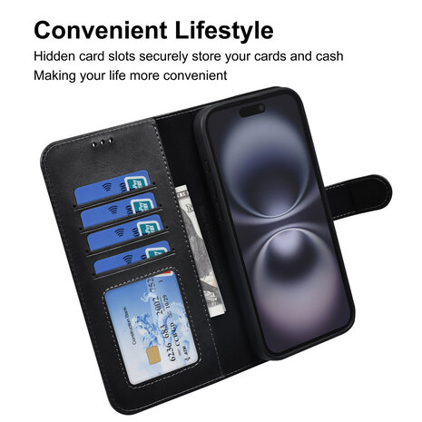 TUNIQ TUNIQ iPhone 16 Pro Max Book Case hoesje - Pasjeshouder voor 3 pasjes - met afneembaar magnetisch hoesje - Zwart TUNIQ TUNIQ iPhone 16 Pro Max Book Case hoesje - Pasjeshouder voor 3 pasjes - met afneembaar magnetisch hoesje - Zwart