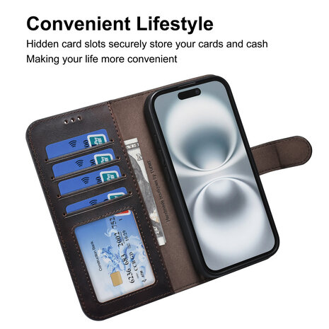 TUNIQ TUNIQ iPhone 16 Pro Book Case hoesje - Pasjeshouder voor 3 pasjes - met afneembaar magnetisch hoesje - Bruin TUNIQ TUNIQ iPhone 16 Pro Book Case hoesje - Pasjeshouder voor 3 pasjes - met afneembaar magnetisch hoesje - Bruin
