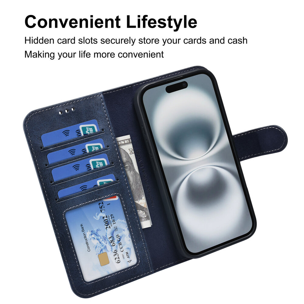 TUNIQ TUNIQ iPhone 16 Pro Book-Case hul - Kartenhalter für 3 Karten - mit Abnehmbarer magnetische Hülle - Blau TUNIQ TUNIQ iPhone 16 Pro Book-Case hul - Kartenhalter für 3 Karten - mit Abnehmbarer magnetische Hülle - Blau