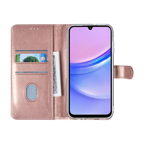 TUNIQ TUNIQ Galaxy A15 5G Book-Case hul - Kartenhalter für 3 Karten - Magnetverschluss - Aufhänger - Rose Gold TUNIQ TUNIQ Galaxy A15 5G Book-Case hul - Kartenhalter für 3 Karten - Magnetverschluss - Aufhänger - Rose Gold