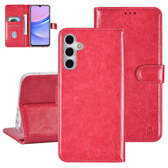 TUNIQ Galaxy A15 5G Book-Case hul - Kartenhalter für 3 Karten - Magnetverschluss - Aufhänger - Hot Pink