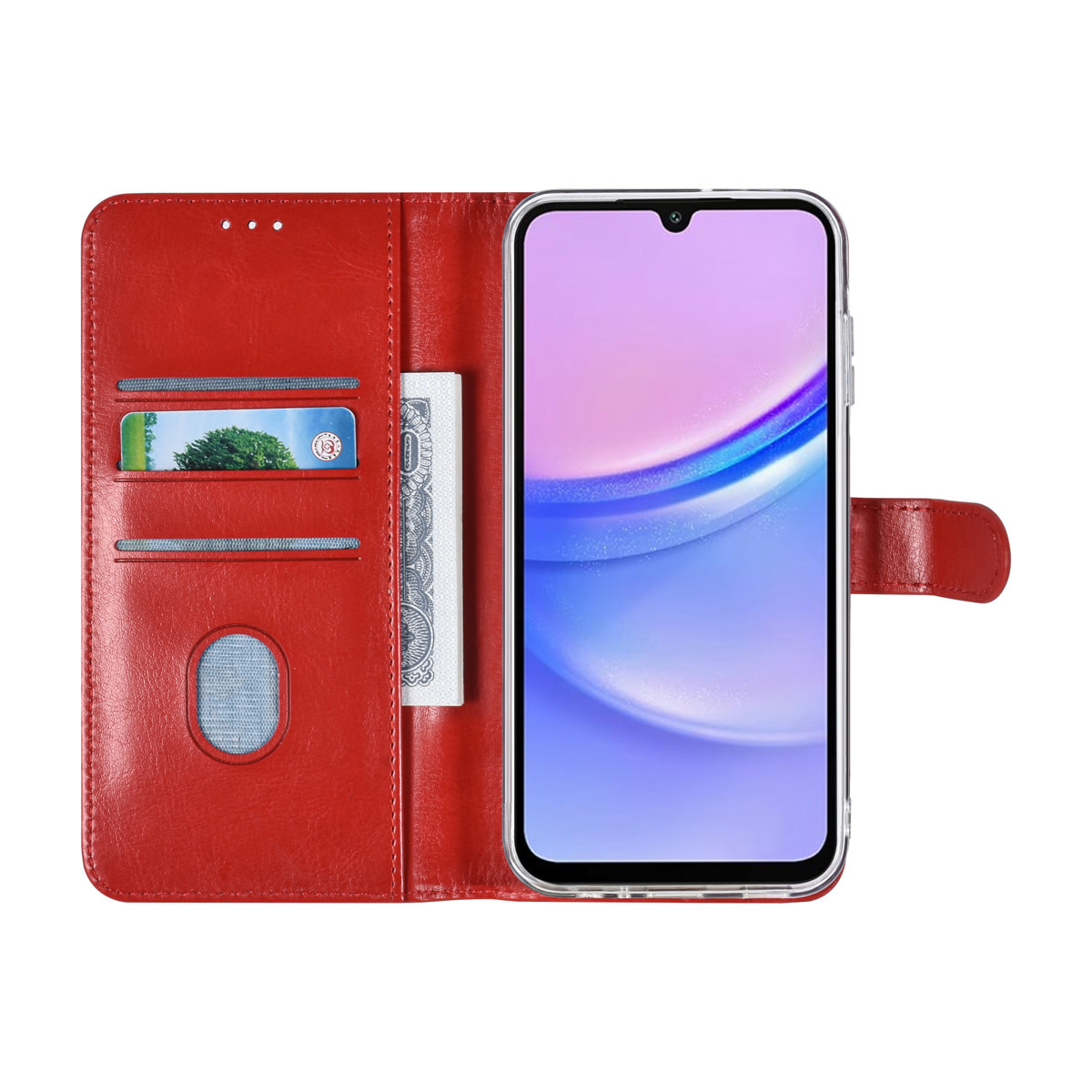 TUNIQ TUNIQ Galaxy A15 5G Book Case hoesje - Pasjeshouder voor 3 pasjes - Magneetsluiting - Hanger - Rood, foto 4 van 5