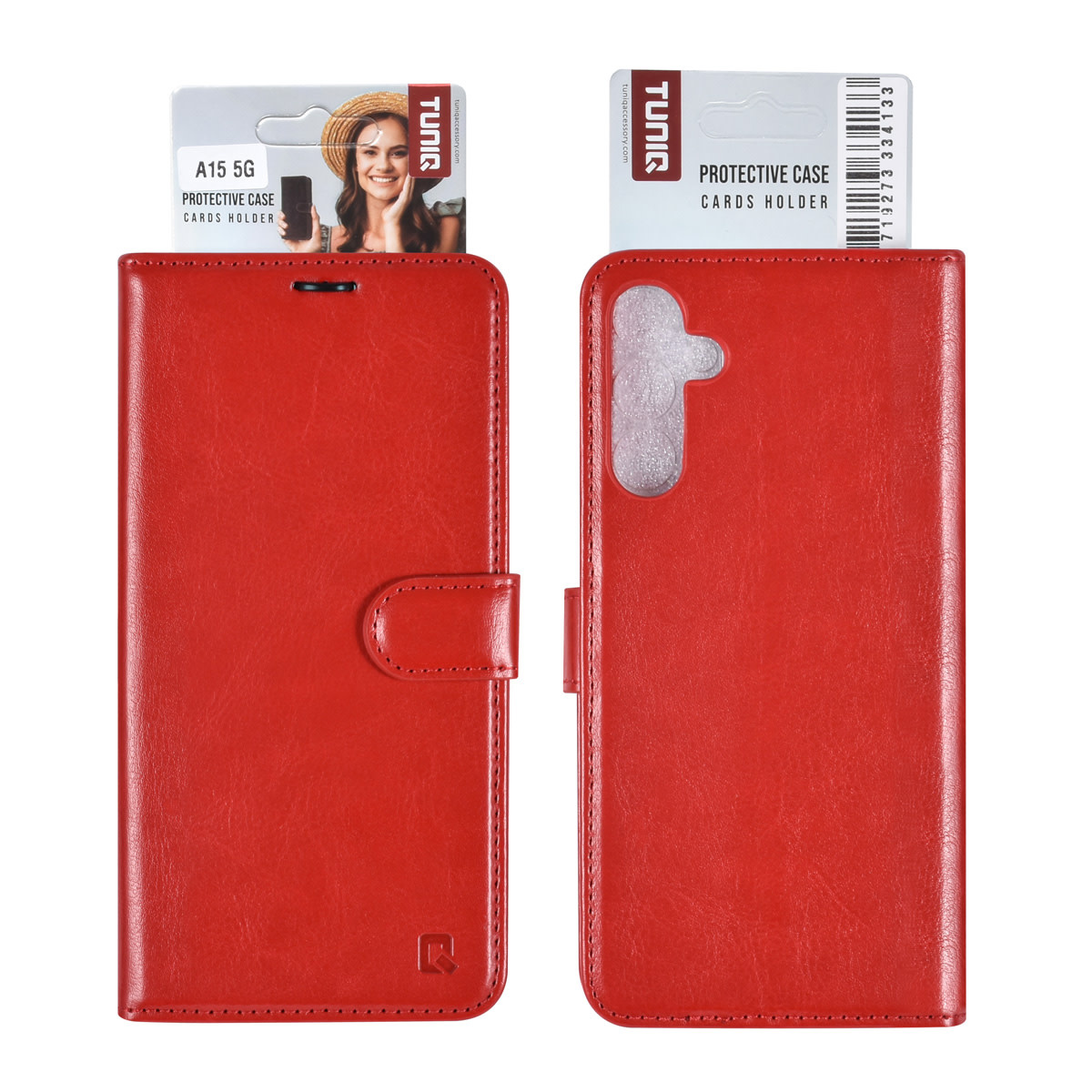 TUNIQ TUNIQ Galaxy A15 5G Book Case hoesje - Pasjeshouder voor 3 pasjes - Magneetsluiting - Hanger - Rood, foto 5 van 5