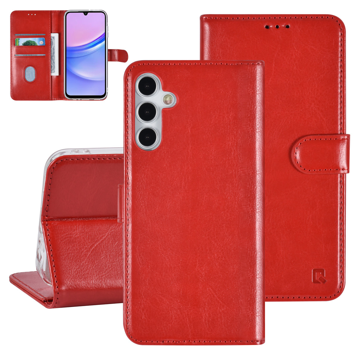 TUNIQ TUNIQ Galaxy A15 5G Book Case hoesje - Pasjeshouder voor 3 pasjes - Magneetsluiting - Hanger - Rood