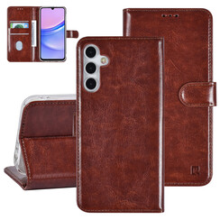 TUNIQ Galaxy A15 5G Book-Case hul - Kartenhalter für 3 Karten - Magnetverschluss - Aufhänger - Braun