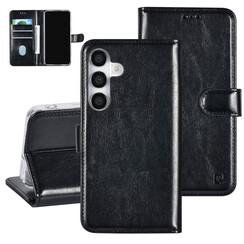 TUNIQ Galaxy A55 Book-Case hul - Kartenhalter für 3 Karten - Magnetverschluss - Aufhänger - Schwarz