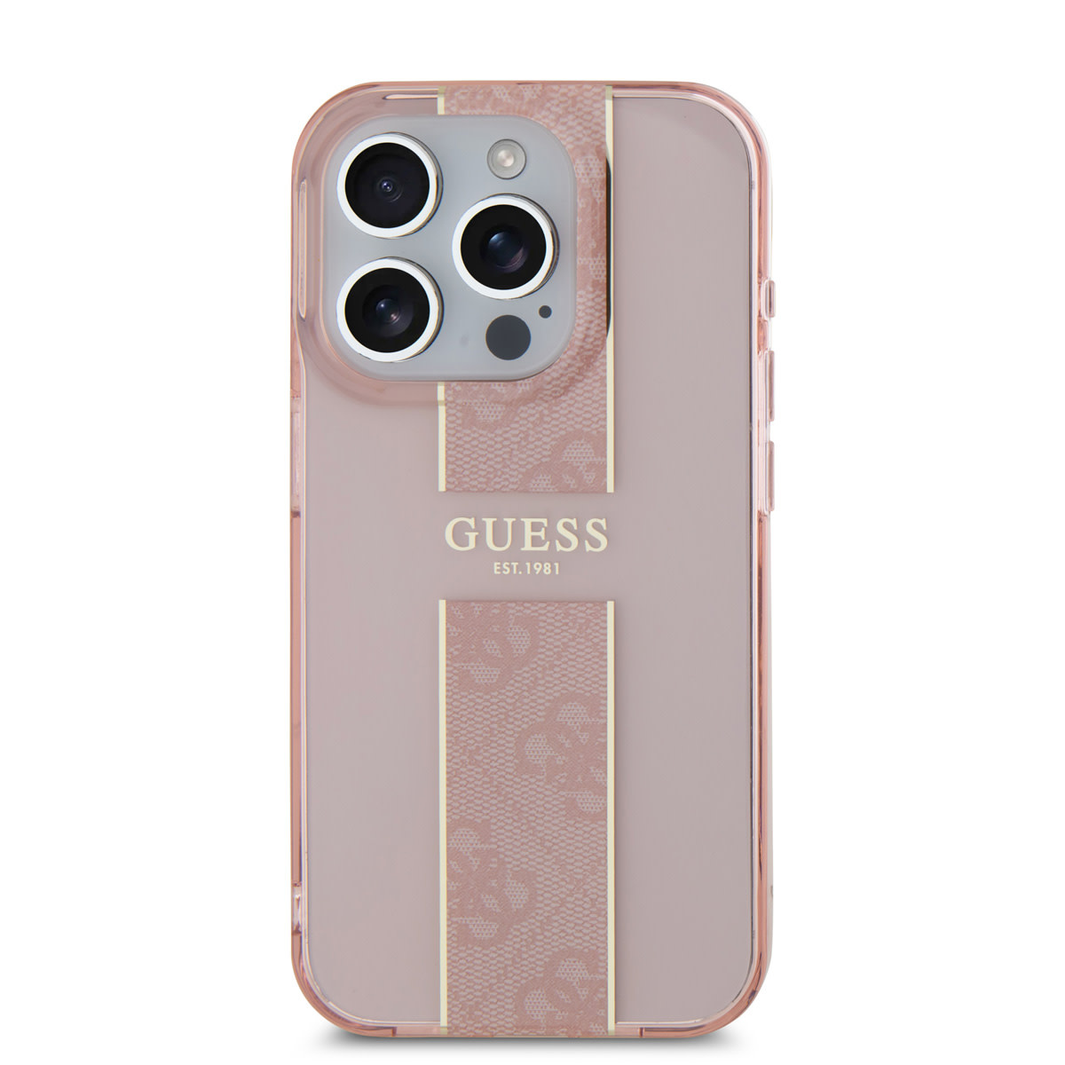 Guess Guess iPhone 16 Pro Max Backcover hoesje - IML 4G Stripe - Roze, foto 3 van 6