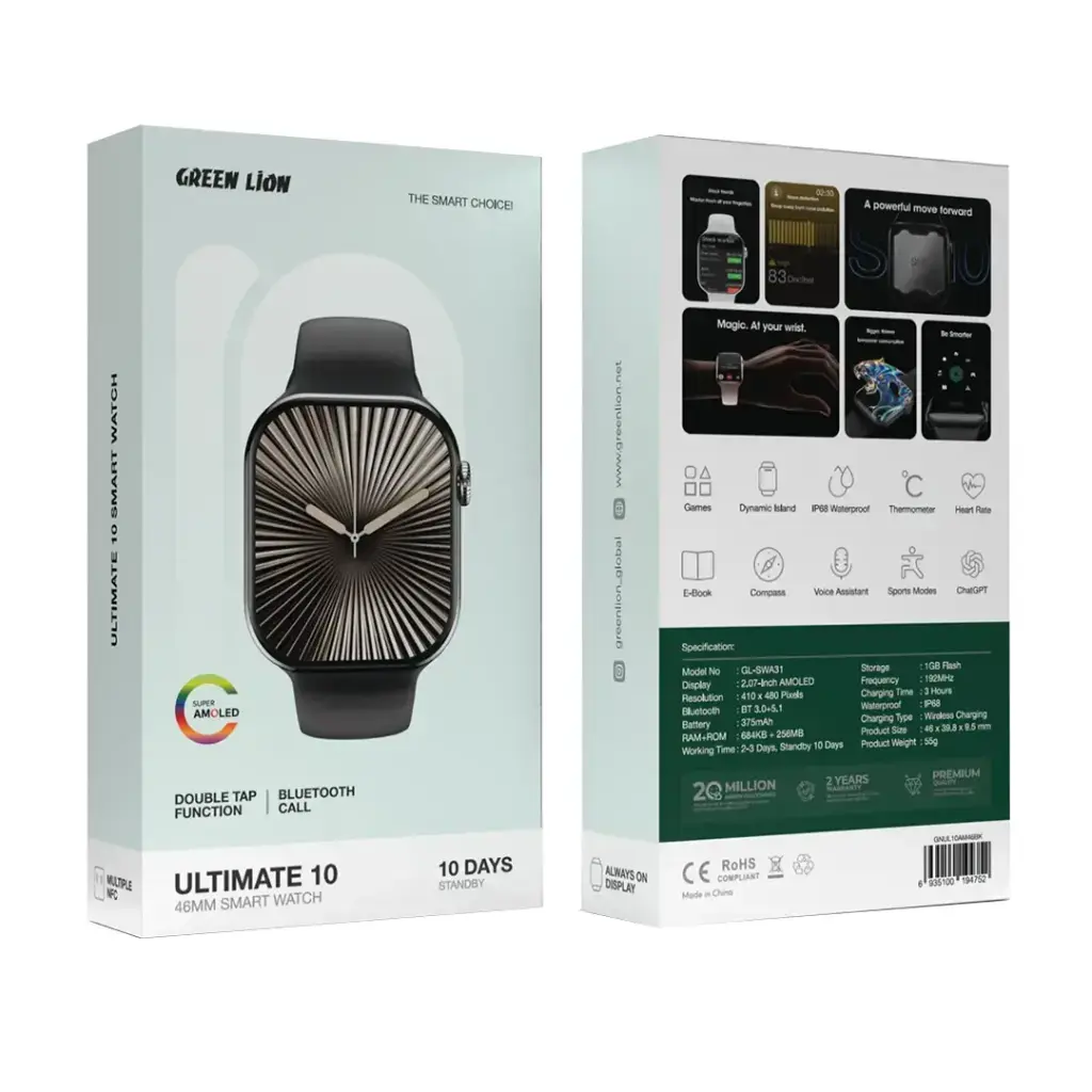 Green Lion Green Lion Ultimate 10 46mm Smart Watch - AMOLED - Black, foto 2 van 2
