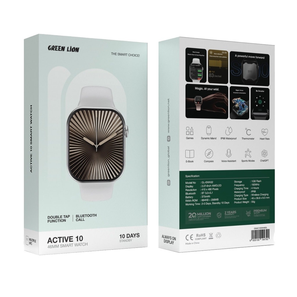 Green Lion Green Lion Active 10 46mm Smart Watch - Silver, foto 2 van 2