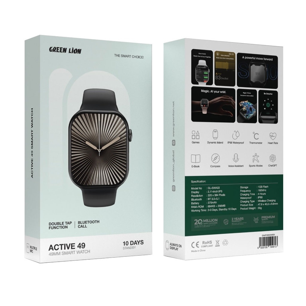 Green Lion Green Lion Active 49 - 49mm Smart Watch - Black, foto 2 van 4