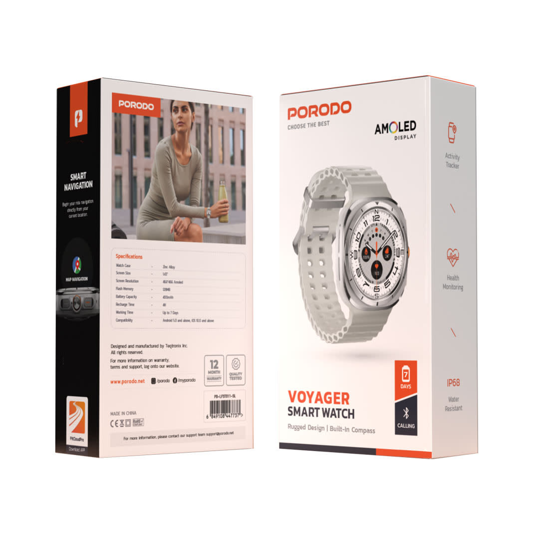 Porodo Voyager Smart Watch - Silver, foto 4 van 4