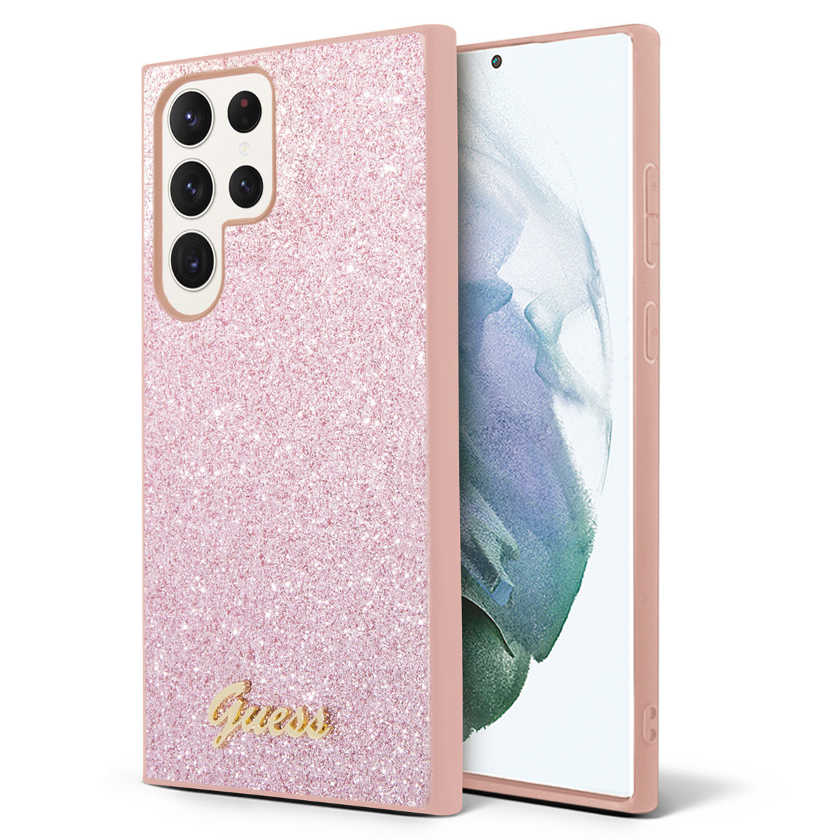 Guess Guess Galaxy S24 Ultra Backcover hoesje - Glitter Script - Roze
