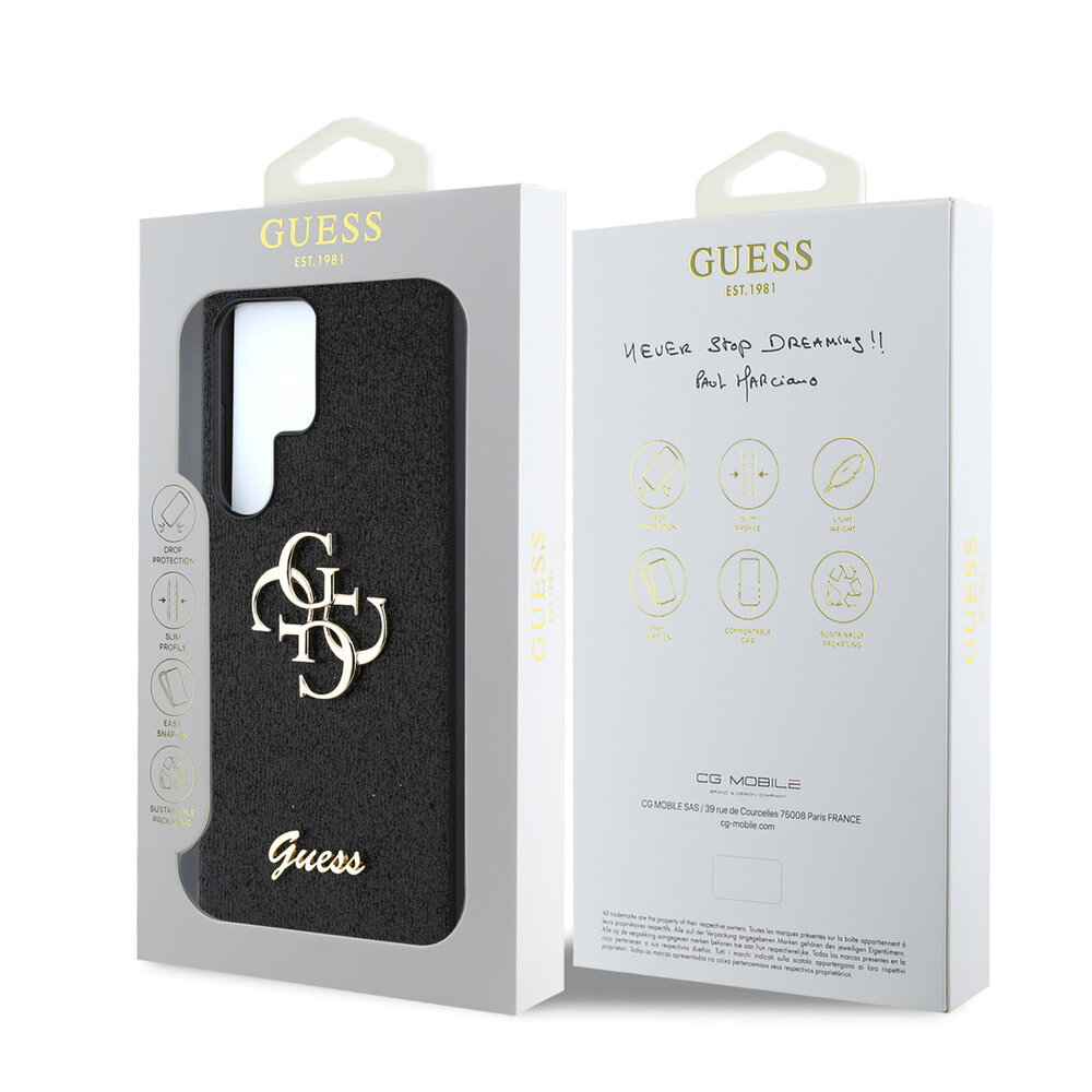 Guess Guess Galaxy S25 Ultra Back-Cover hul - Fixed Glitter - Big 4G Metal Logo - Schwarz Guess Guess Galaxy S25 Ultra Back-Cover hul - Fixed Glitter - Big 4G Metal Logo - Schwarz