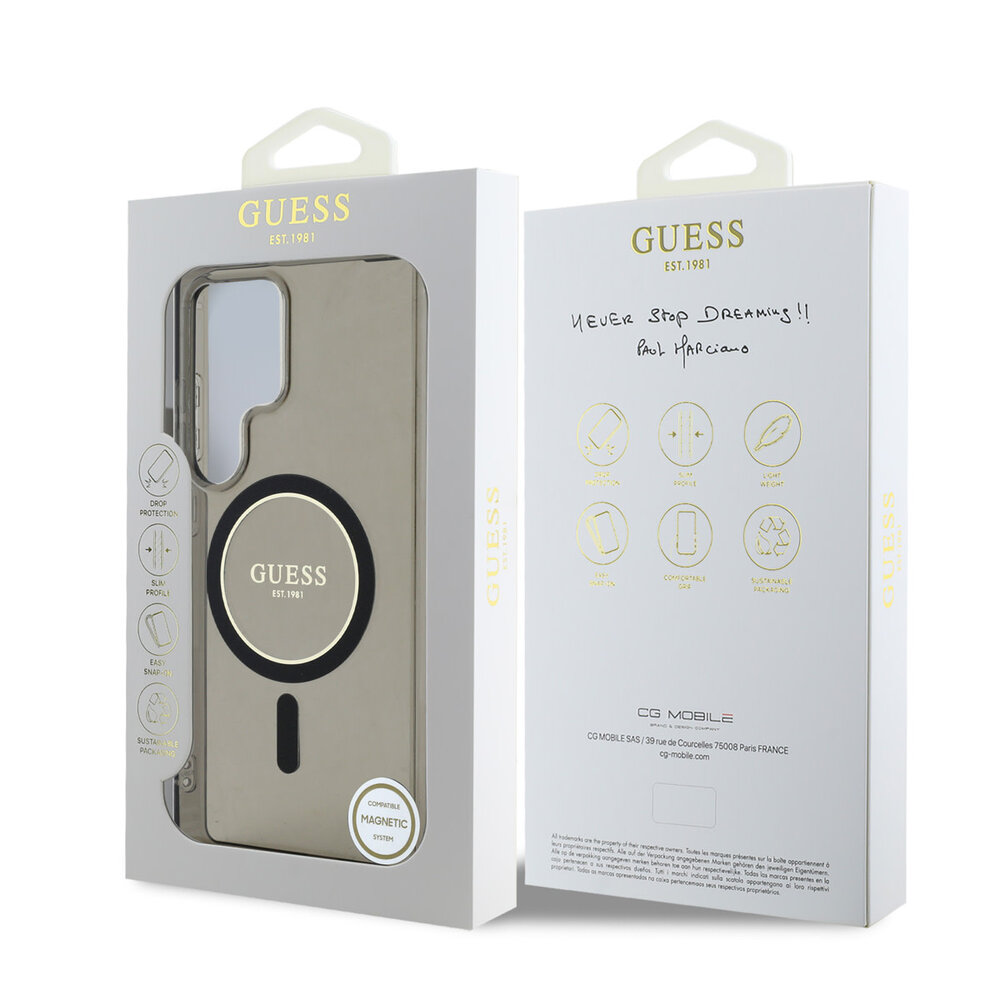 Guess Guess Galaxy S25 Ultra Back cover case - Magnetic IML Glitter Circle - Magsafe - Black Guess Guess Galaxy S25 Ultra Back cover case - Magnetic IML Glitter Circle - Magsafe - Black