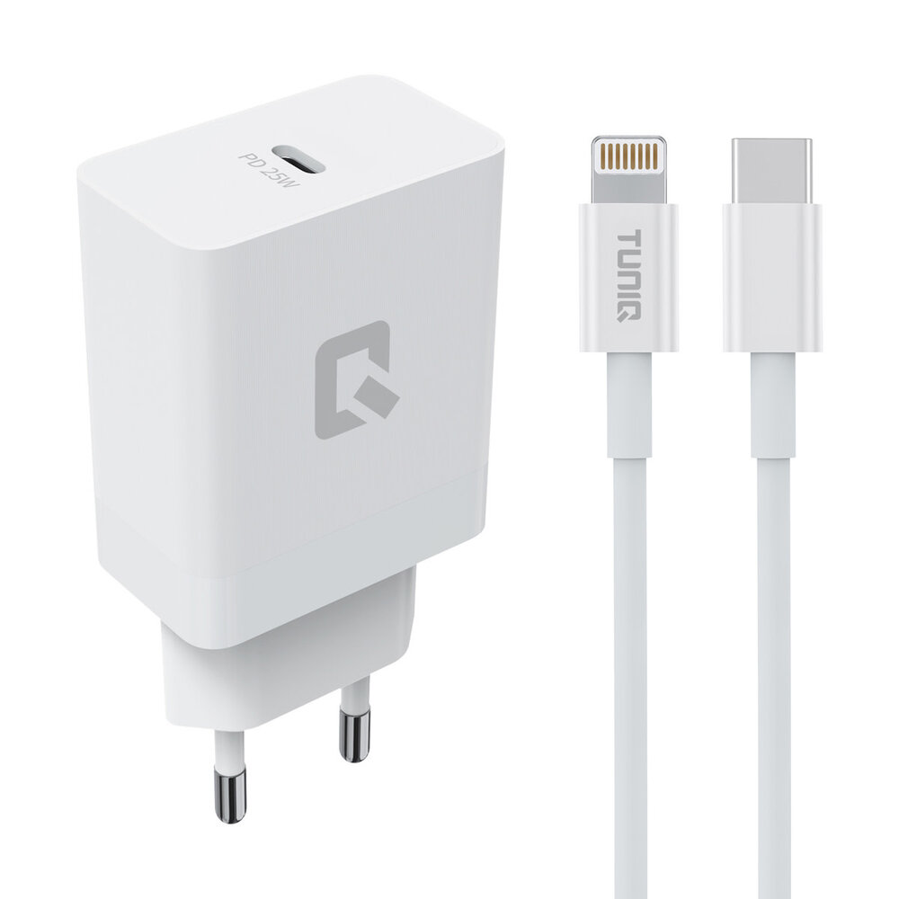 TUNIQ TUNIQ Chargeur Rapide PD 25W - avec C ble Lightning vers Type-C - Blanc TUNIQ TUNIQ Chargeur Rapide PD 25W - avec C ble Lightning vers Type-C - Blanc