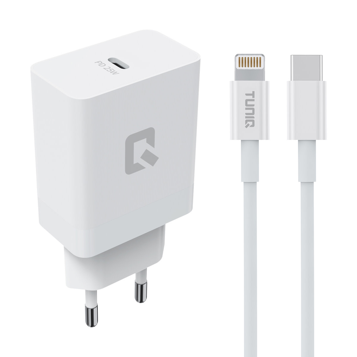 TUNIQ TUNIQ Snellader PD 25W Adapter - met Lightning naar Type-C Kabel - Wit