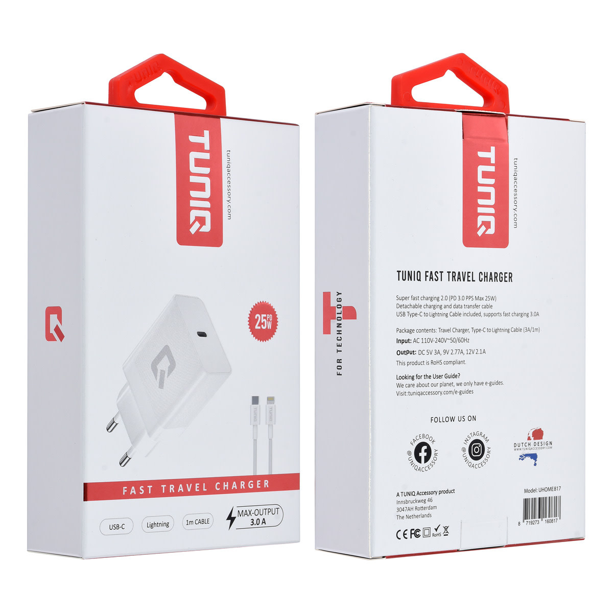 TUNIQ TUNIQ Snellader PD 25W Adapter - met Lightning naar Type-C Kabel - Wit, foto 5 van 5