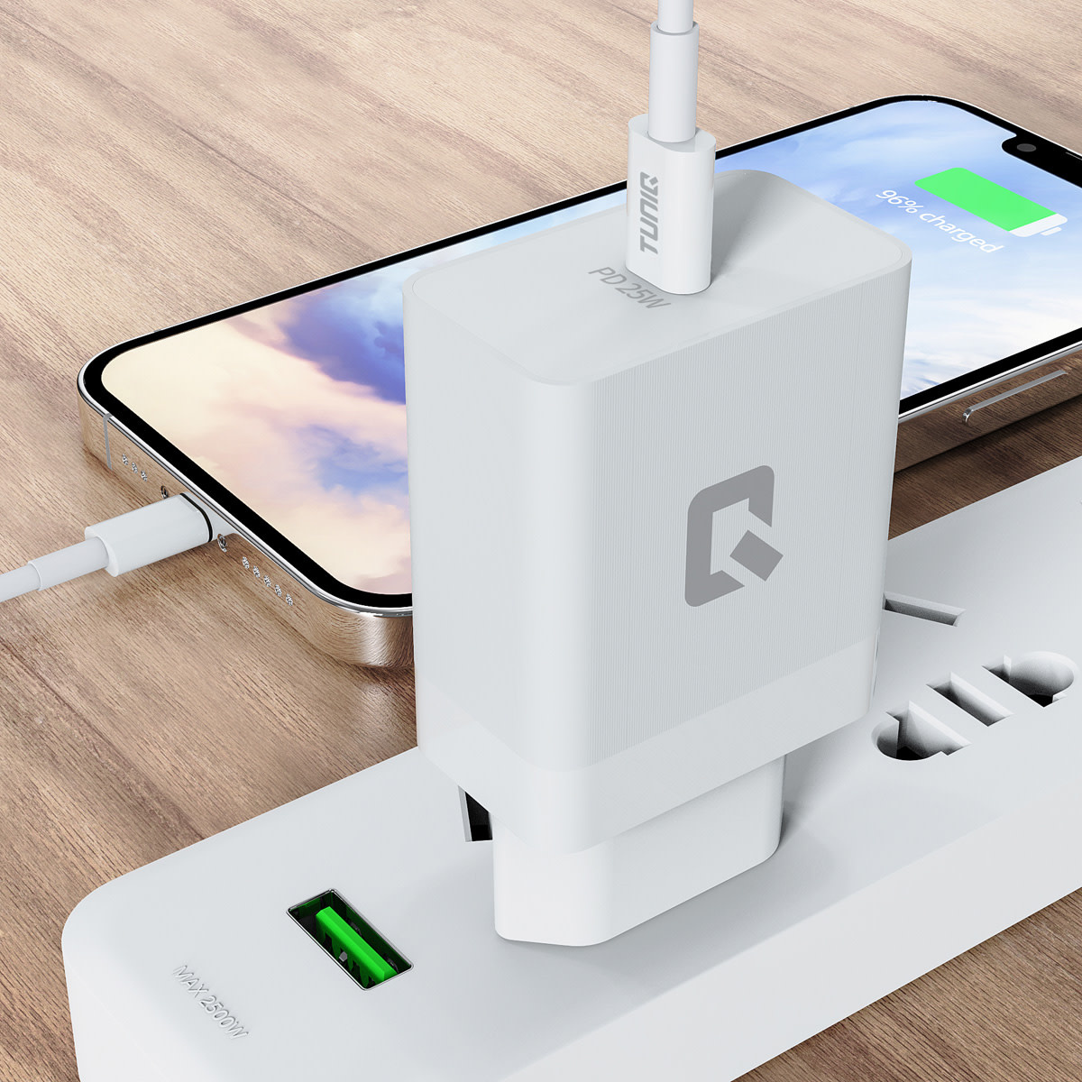 TUNIQ TUNIQ Snellader PD 25W Adapter - met Lightning naar Type-C Kabel - Wit, foto 4 van 5