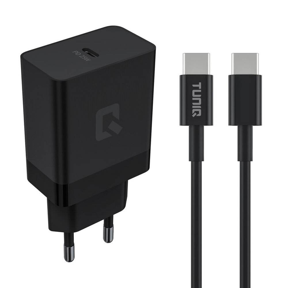 TUNIQ TUNIQ Snellader PD 25W Adapter met USB Type-C kabel - Zwart TUNIQ TUNIQ Snellader PD 25W Adapter met USB Type-C kabel - Zwart
