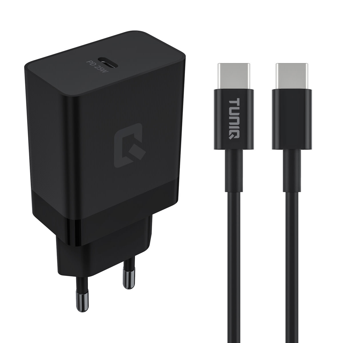 TUNIQ TUNIQ Snellader PD 25W Adapter met USB Type-C kabel - Zwart