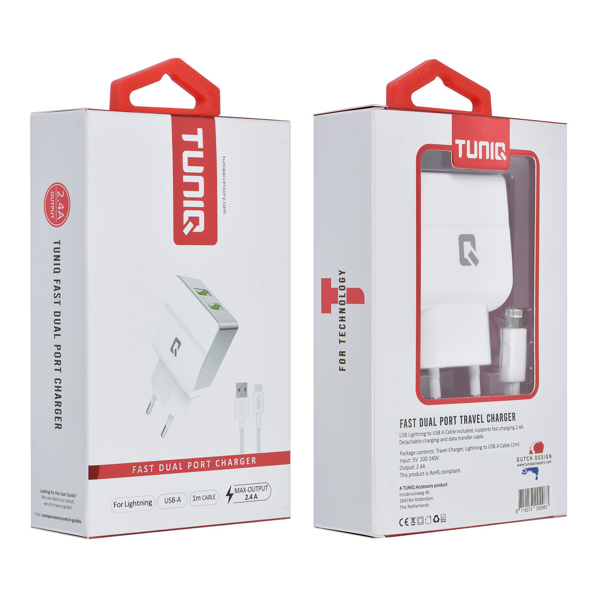 TUNIQ TUNIQ Dual Port 2.1A travel charger - Apple Lightning Wit (CE), foto 5 van 5