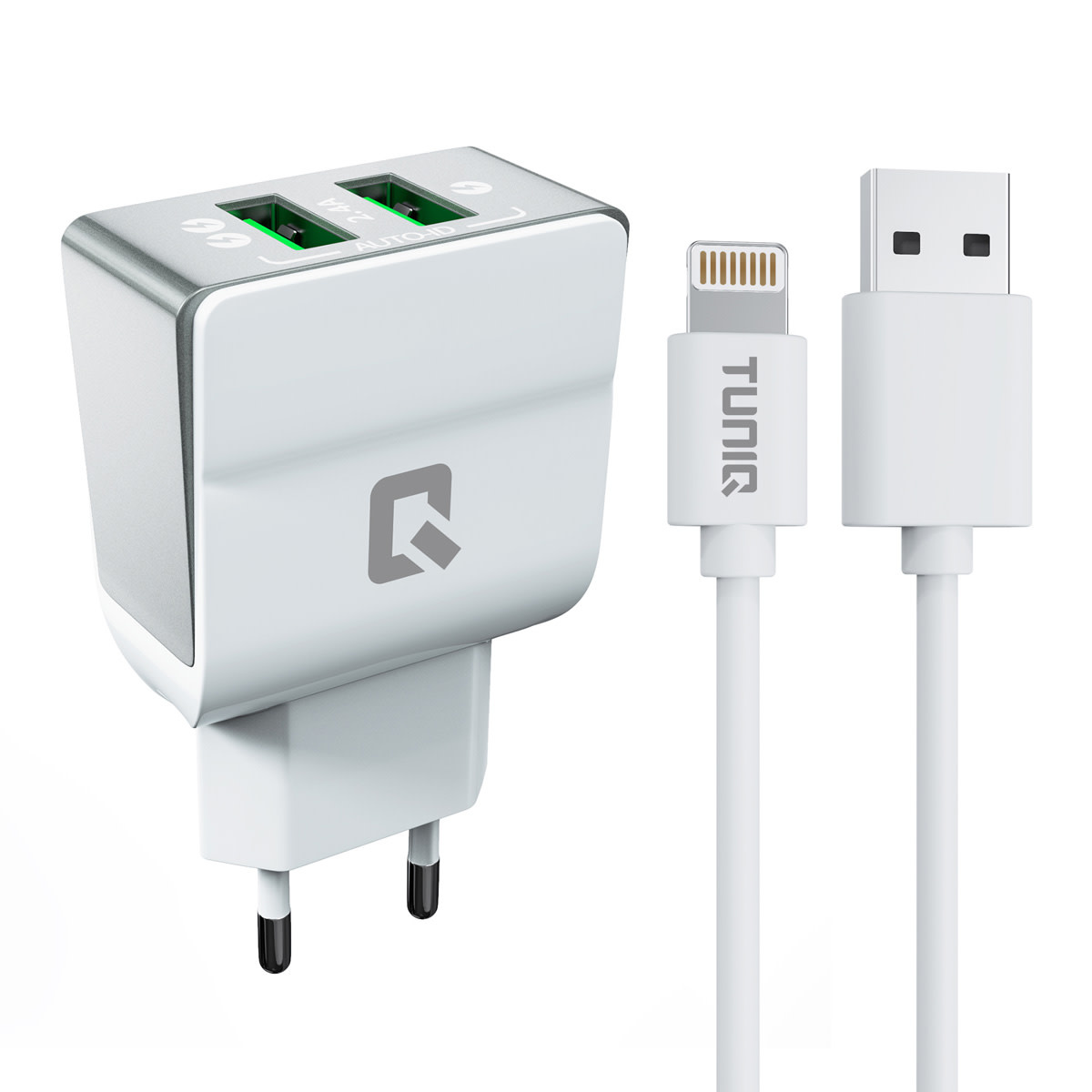 TUNIQ TUNIQ Dual Port 2.1A travel charger - Apple Lightning Wit (CE)