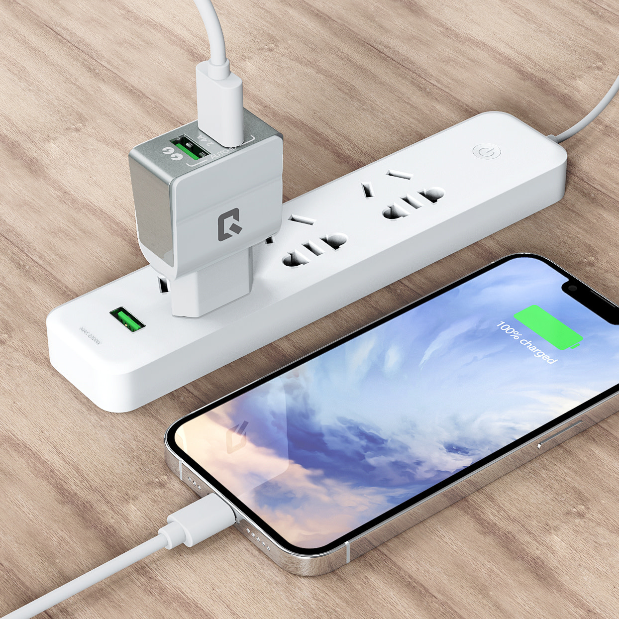 TUNIQ TUNIQ Dual Port 2.1A thuislader - USB Type-C - Wit (CE), foto 4 van 5