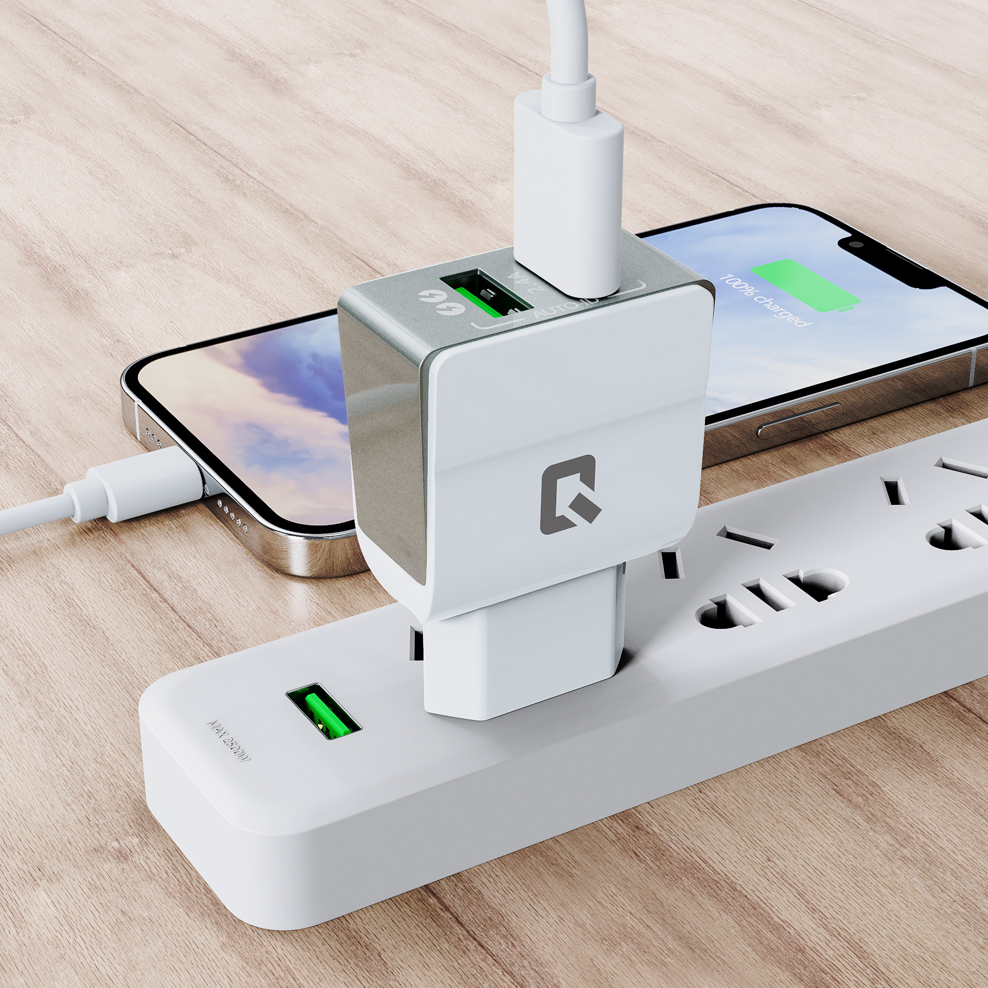 TUNIQ TUNIQ Dual Port 2.1A thuislader - USB Type-C - Wit (CE), foto 3 van 5