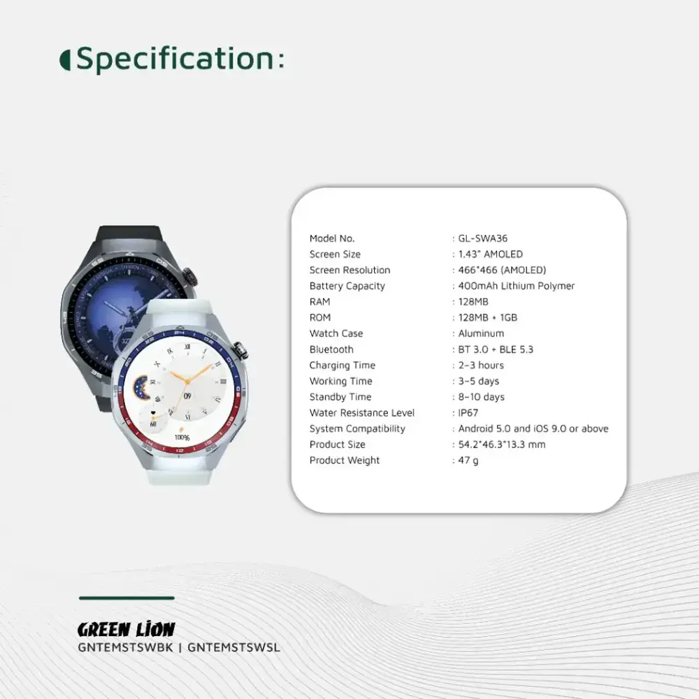 Green Lion Green Lion Tech Master Amoled Smart Watch - Silver Green Lion Green Lion Tech Master Amoled Smart Watch - Silver