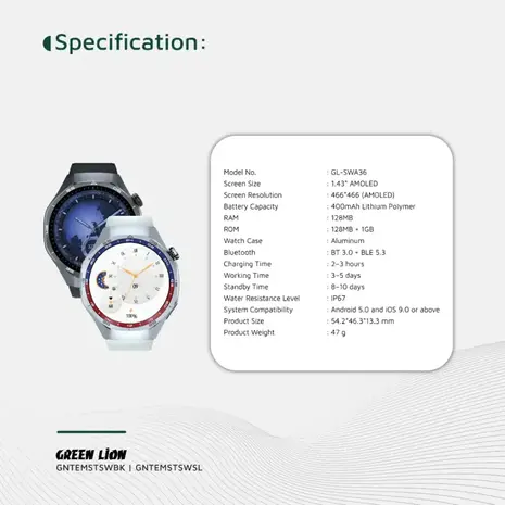 Green Lion Green Lion Tech Master Amoled Smart Watch - Silver Green Lion Green Lion Tech Master Amoled Smart Watch - Silver