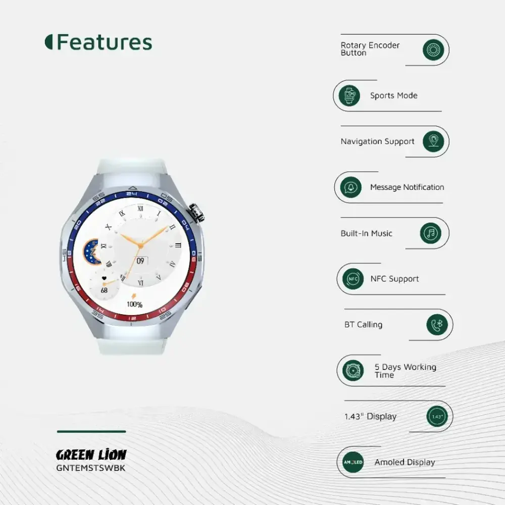 Green Lion Green Lion Tech Master Amoled Smart Watch - Silver Green Lion Green Lion Tech Master Amoled Smart Watch - Silver