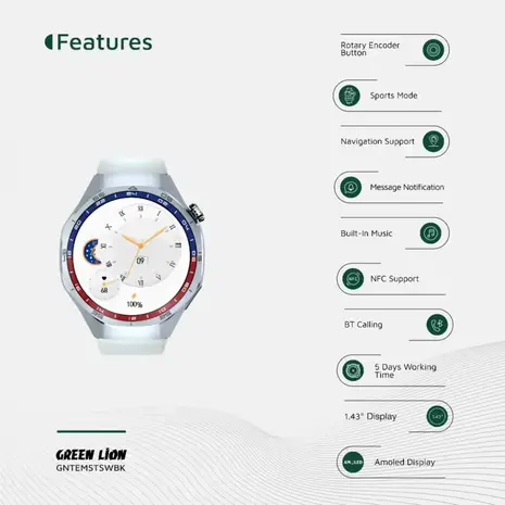 Green Lion Green Lion Tech Master Amoled Smart Watch - Silver Green Lion Green Lion Tech Master Amoled Smart Watch - Silver