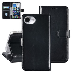 TUNIQ iPhone 16e Book type housse - Porte-cartes pour 3 cartes - Fermeture magnétique - Cintre - Noir