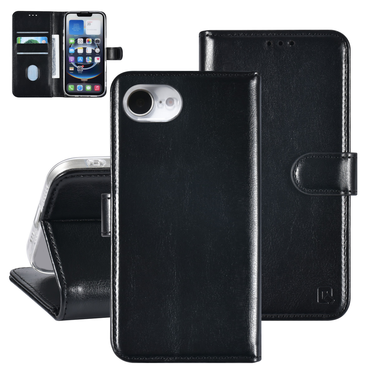 TUNIQ TUNIQ iPhone 16e Book Case hoesje - Pasjeshouder voor 3 pasjes - Hanger - Zwart